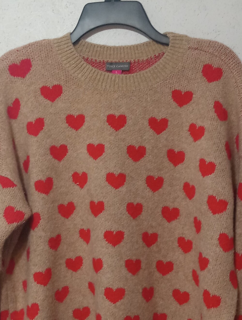 Vince Camuto Camel Sweater with Red Heart Motif